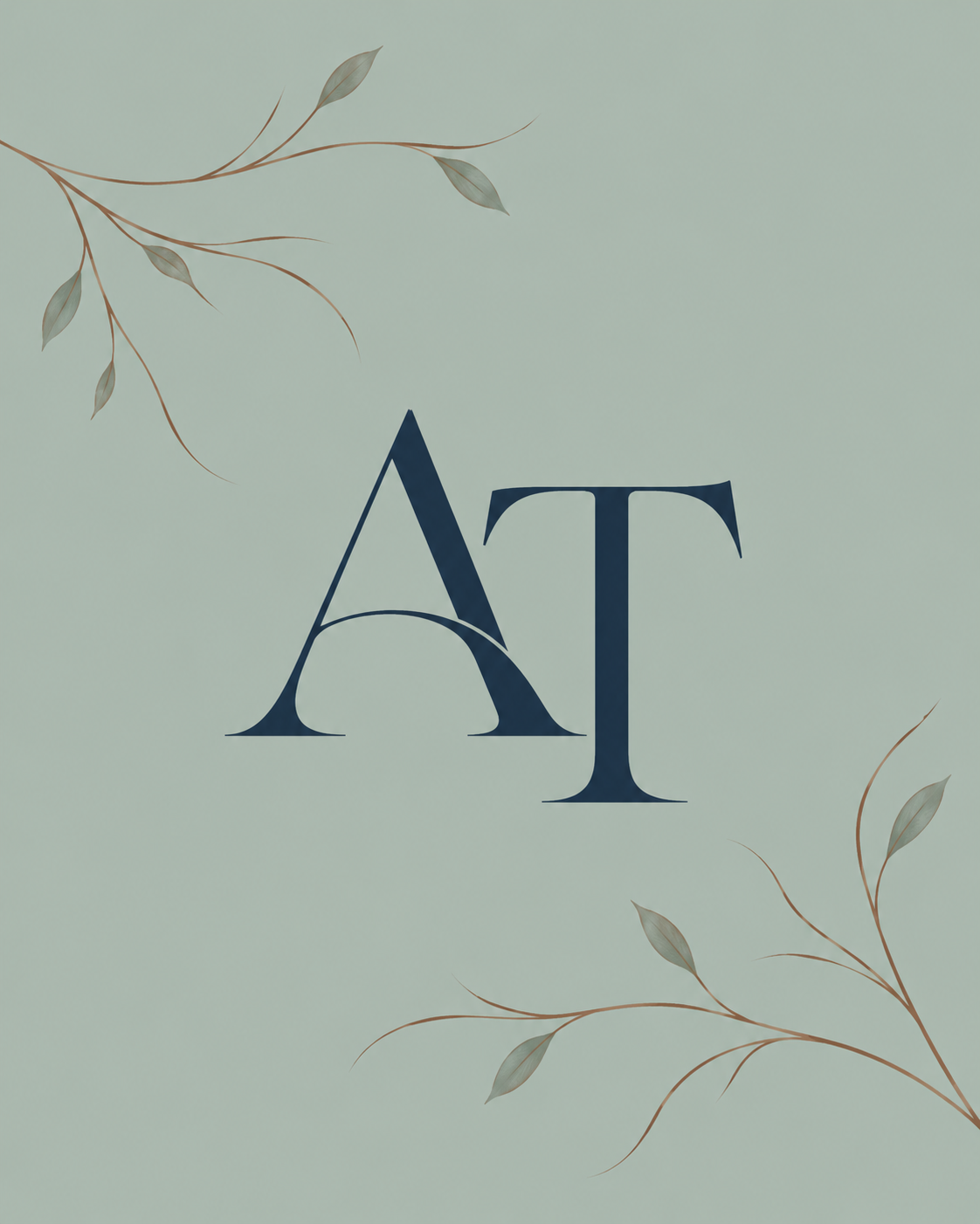 Botanical monogram with the initials AT, representing Angela Thomson